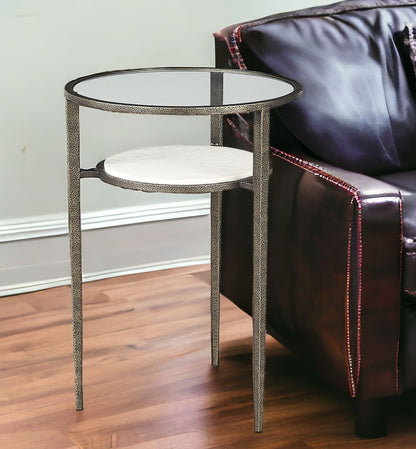 23" Bronze And Clear Glass Round End Table With Shelf