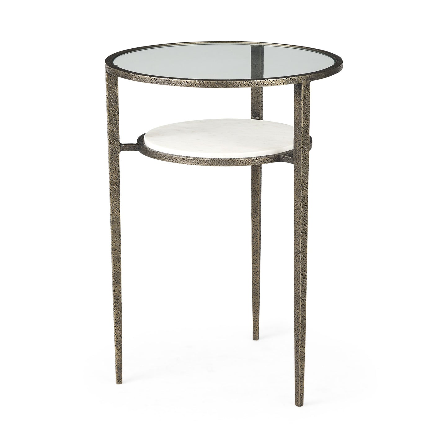 23" Bronze And Clear Glass Round End Table With Shelf