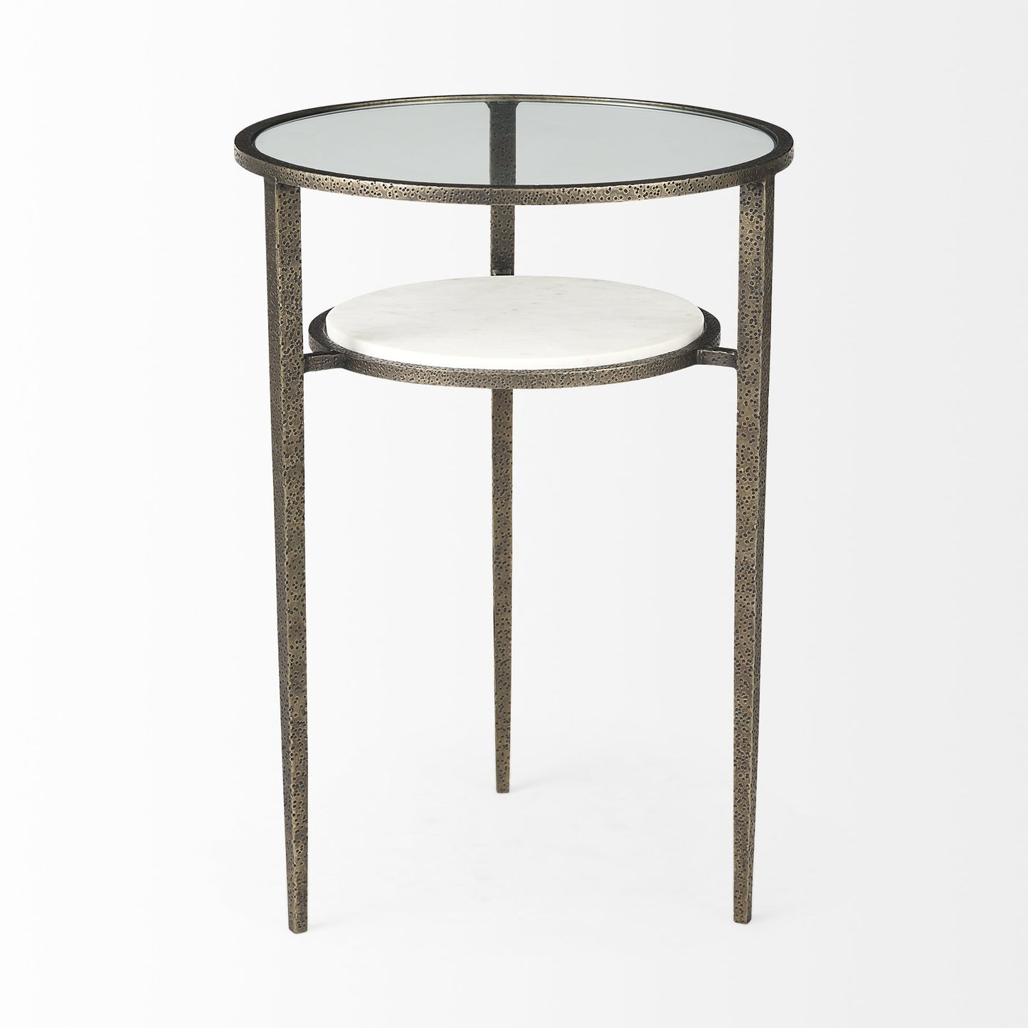 23" Bronze And Clear Glass Round End Table With Shelf