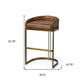 29" Brown Leather And Antiqued Brass Metal Low Back Bar Height Bar Chair