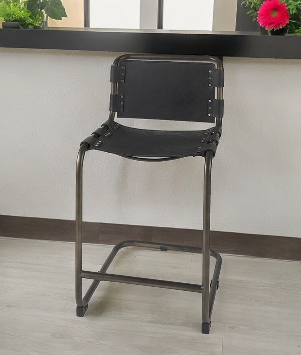 29 Black Leather And Iron Bar Chair