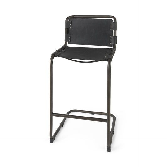 30" Black Leather And Iron Bar Chair