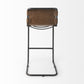 35" Brown Leather And Steel Bar Chair