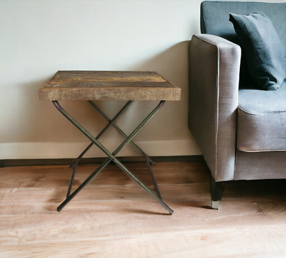 30" Charcoal And Wood Brown Solid Wood End Table