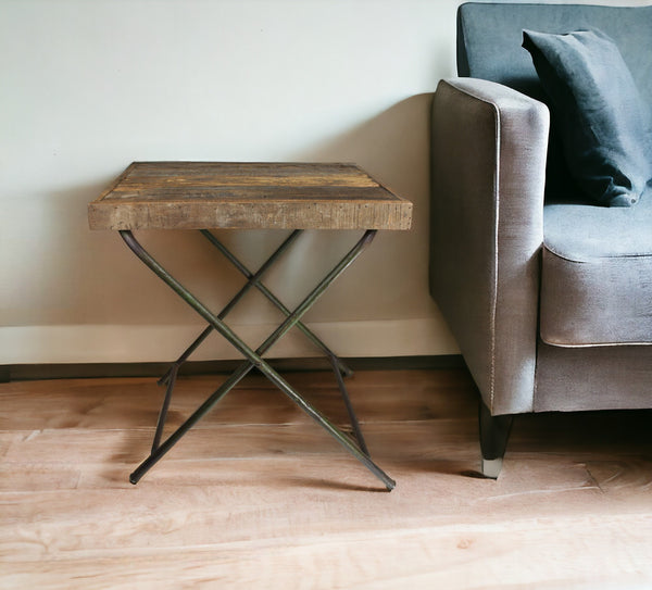 30 Charcoal And Wood Brown Solid Wood End Table