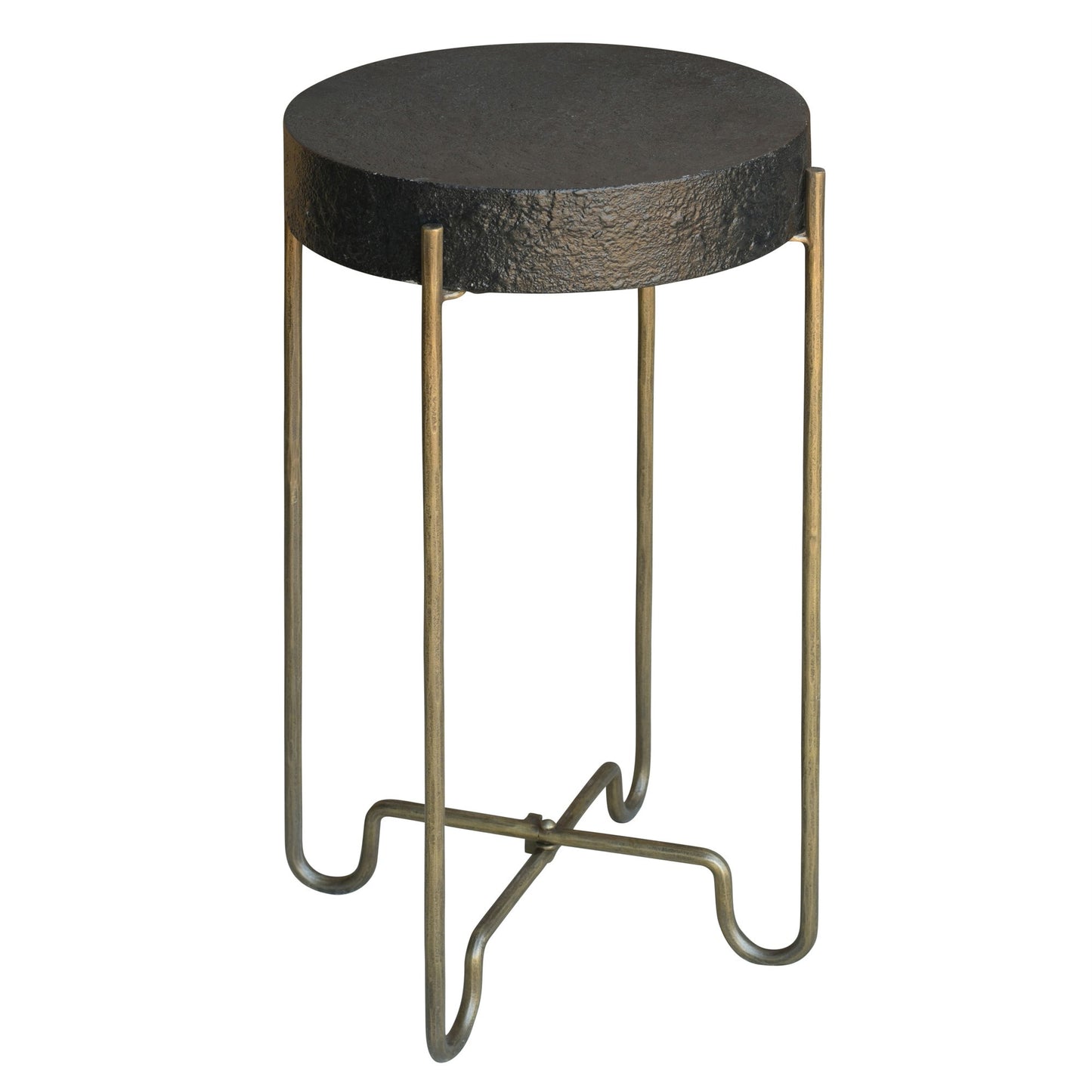 24" Brass And Black Iron Round End Table