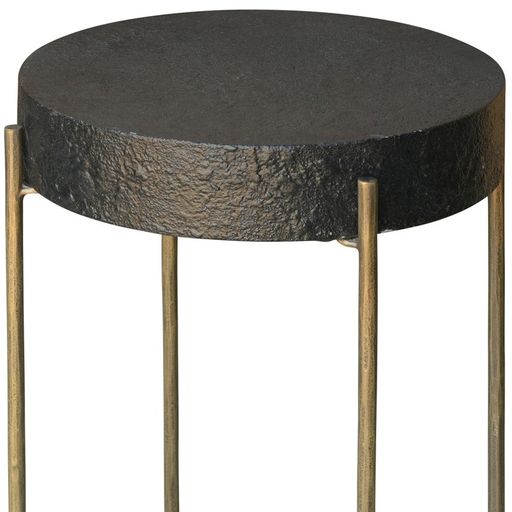 24" Brass And Black Iron Round End Table