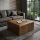36" Brown Genuine Leather Cube Ottoman