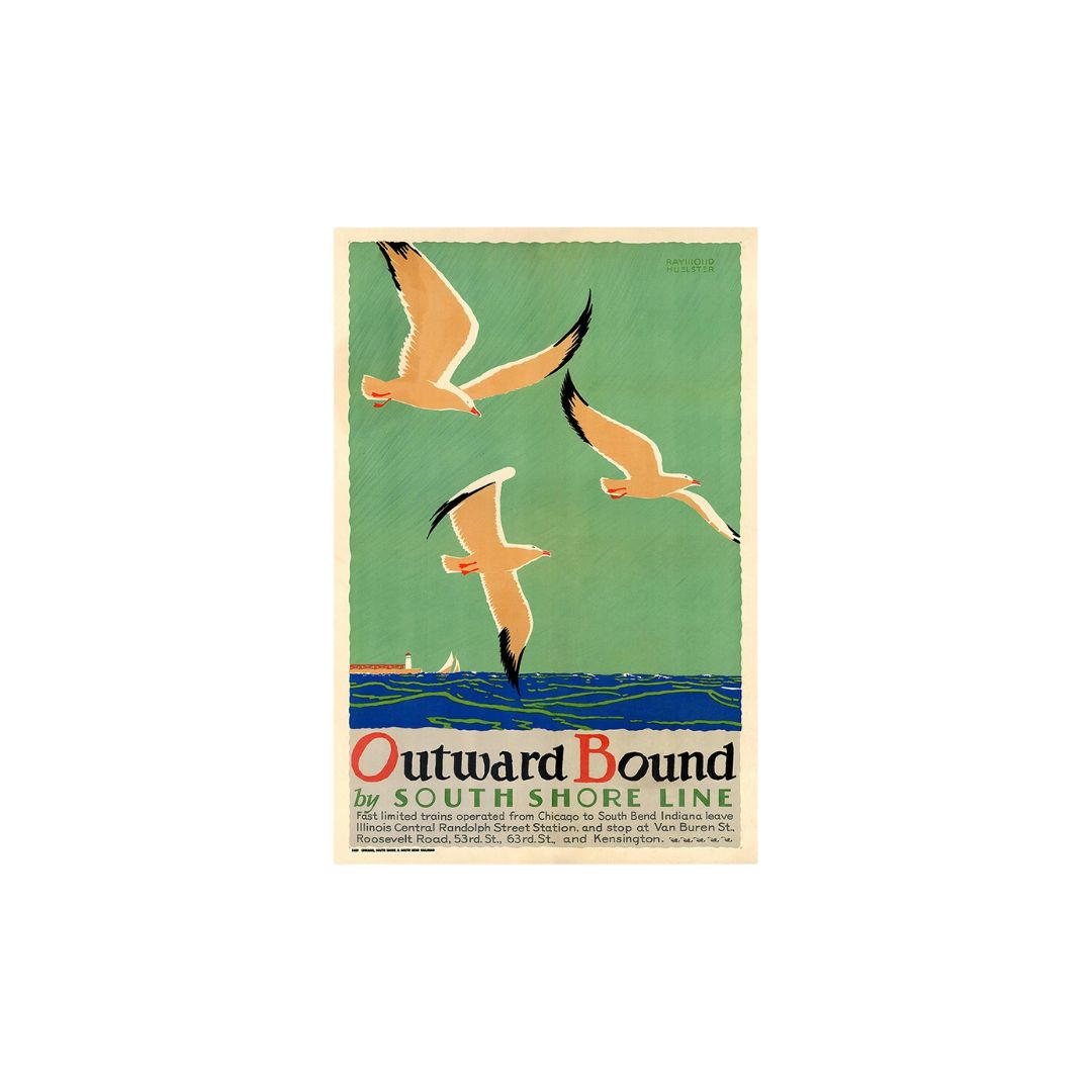 9" X 12" Birds Over Lake Michigan C1929 Vintage Travel Poster Wall Art