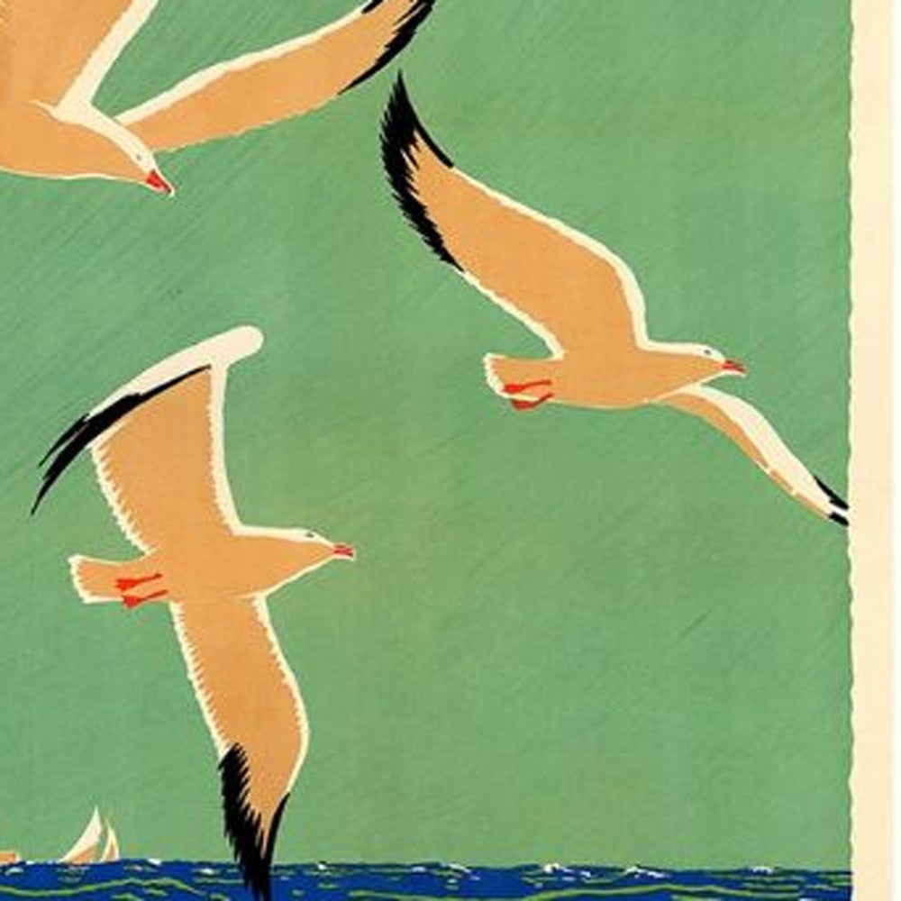 9" X 12" Birds Over Lake Michigan C1929 Vintage Travel Poster Wall Art