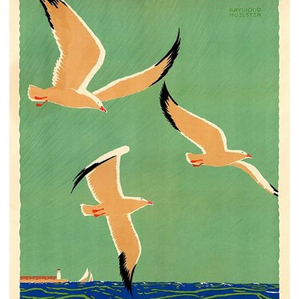 9" X 12" Birds Over Lake Michigan C1929 Vintage Travel Poster Wall Art