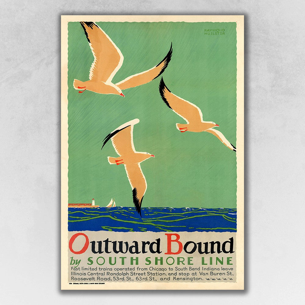 9" X 12" Birds Over Lake Michigan C1929 Vintage Travel Poster Wall Art