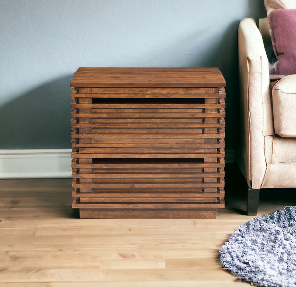 22 Walnut Solid Wood Modern Slat Design End Table with Drawers