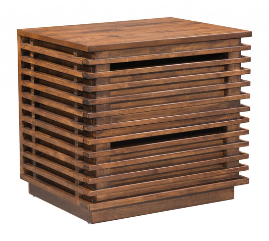 22" Walnut Solid Wood Modern Slat Design End Table with Drawers