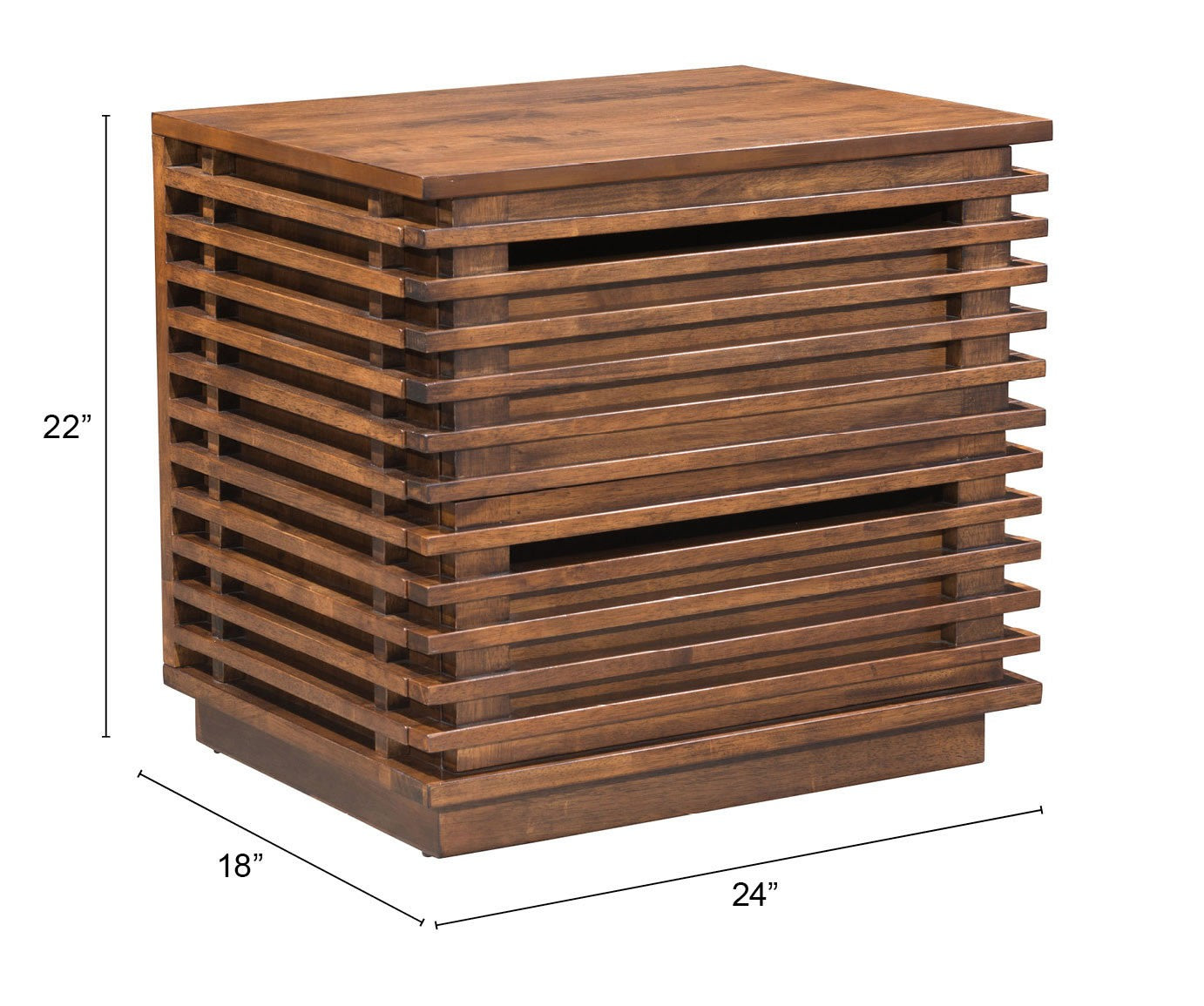 22" Walnut Solid Wood Modern Slat Design End Table with Drawers