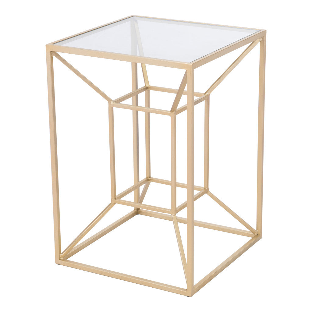 23" Gold And Clear Glass Square End Table