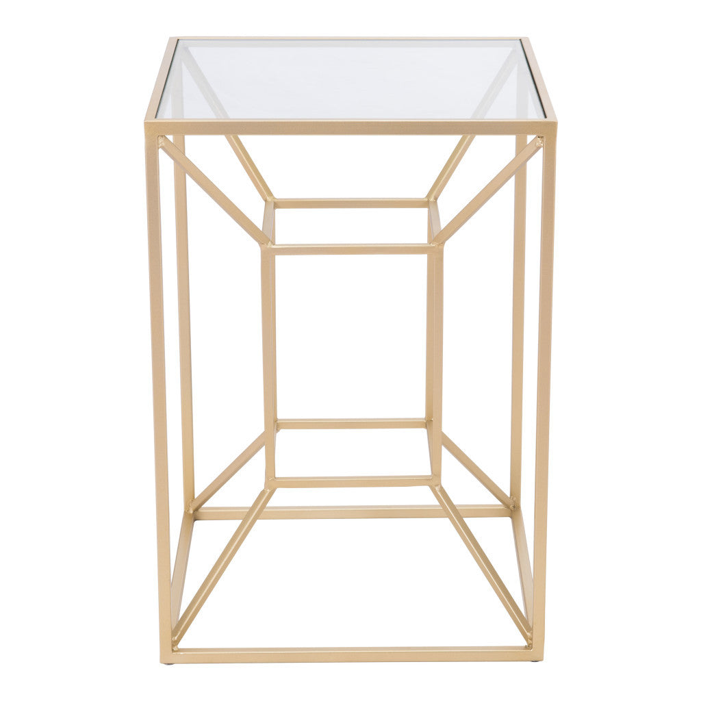 23" Gold And Clear Glass Square End Table