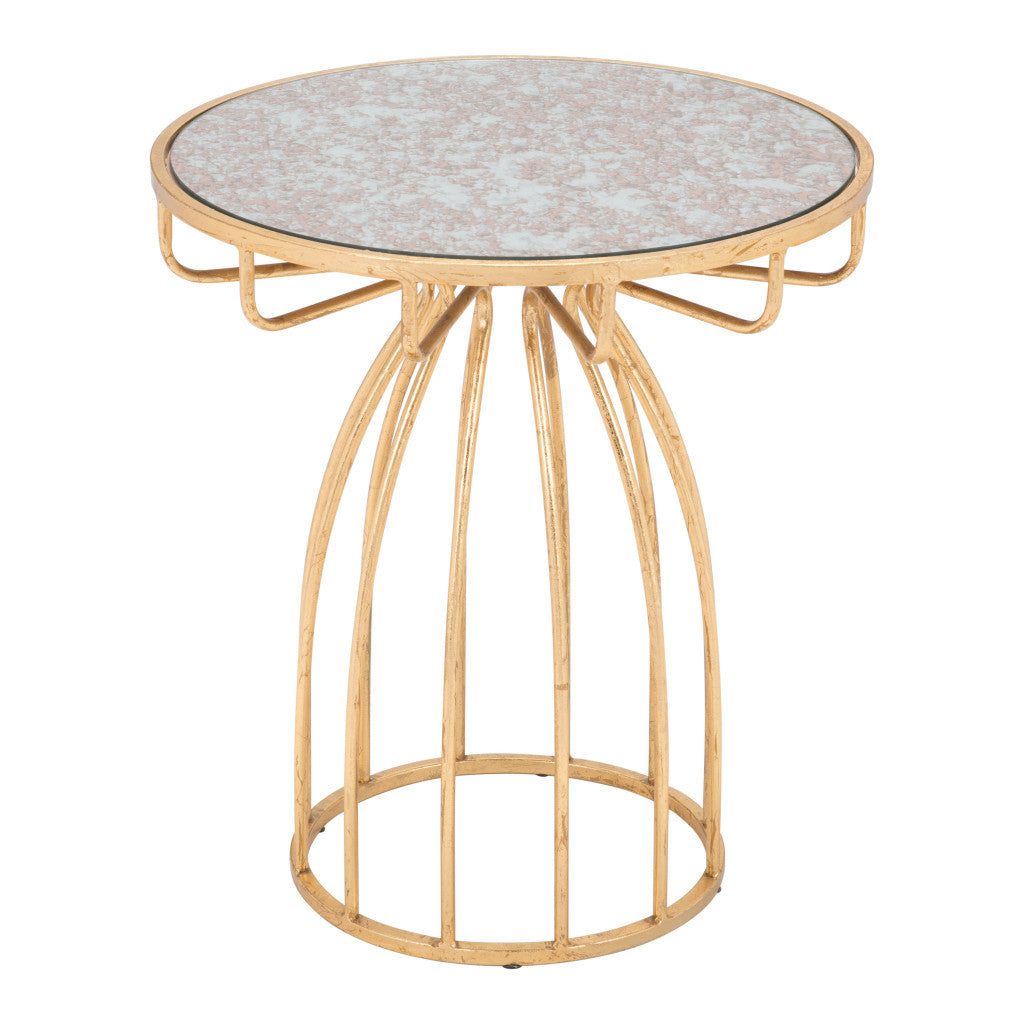 22" Gold And Brown Steel Round End Table