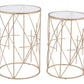 Set of Two Geometric Gold and Glass Side Tables