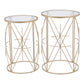 Set of Two Geometric Gold and Glass Side Tables