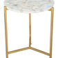 20" Gold And White Genuine Marble Look Round End Table