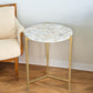 20" Gold And White Genuine Marble Look Round End Table