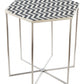 21" Silver And Black And White Stone Hexagon End Table