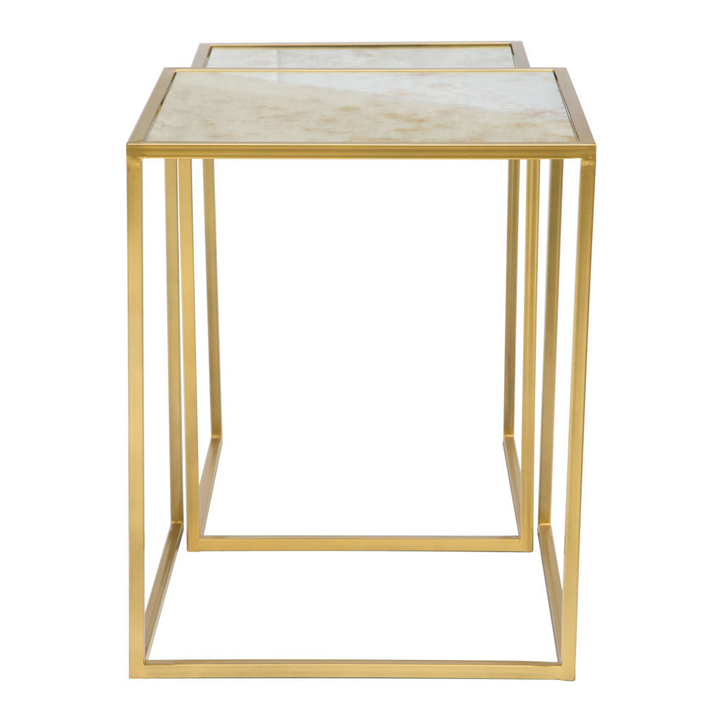 Set Of Two 18" Gold And White Faux Marble Nested Tables