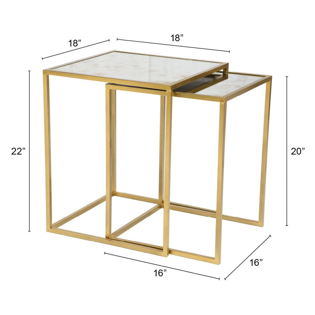 Set Of Two 18" Gold And White Faux Marble Nested Tables