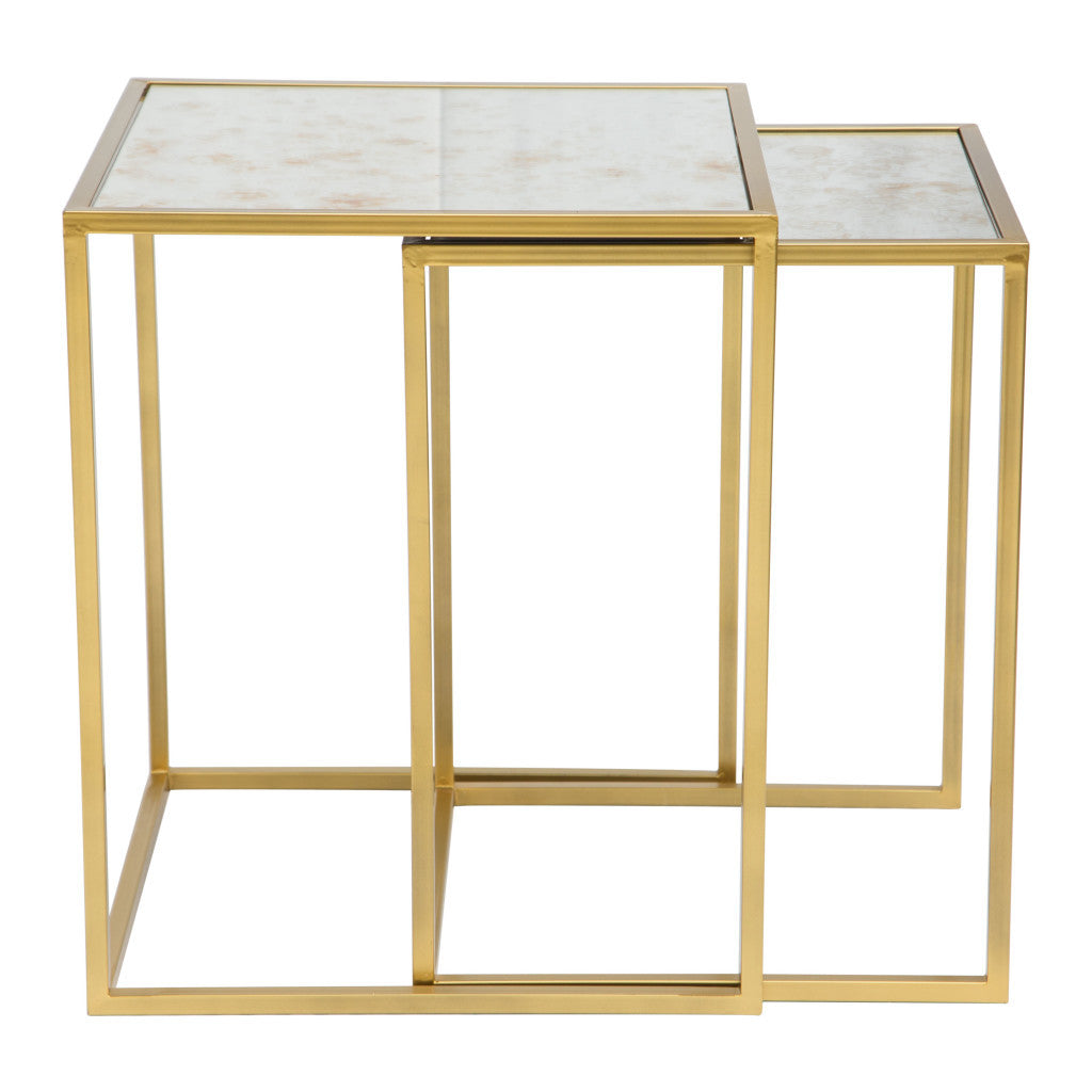 Set Of Two 18" Gold And White Faux Marble Nested Tables