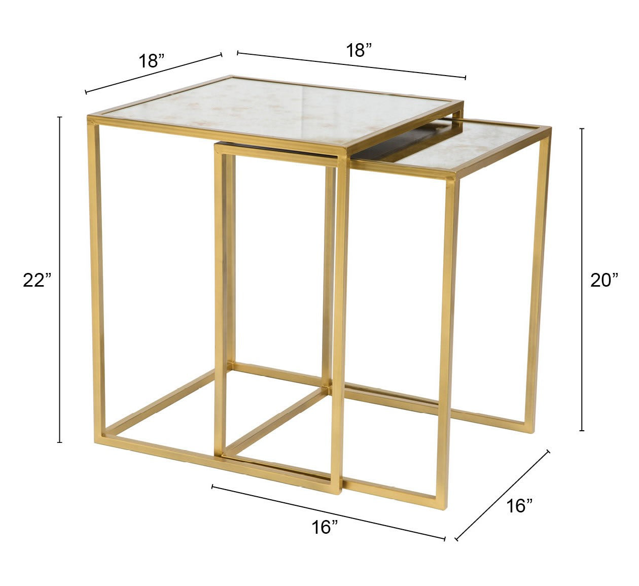 Set Of Two 18" Gold And White Faux Marble Nested Tables