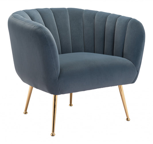 30" Gray And Gold Velvet Tufted Club Chair