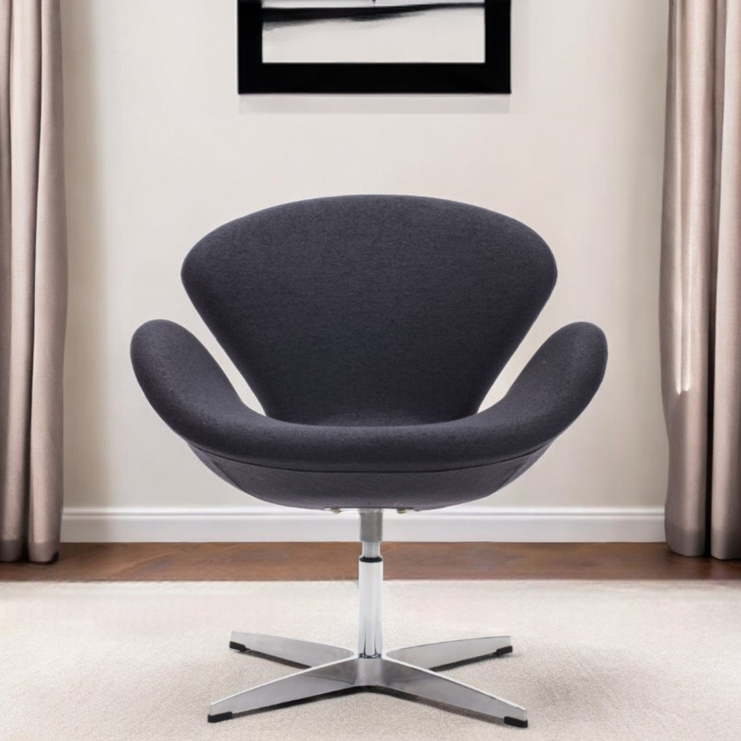 28" Gray And Silver Fabric Swivel Arm Chair