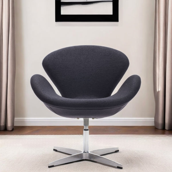 28 Gray And Silver Fabric Swivel Arm Chair