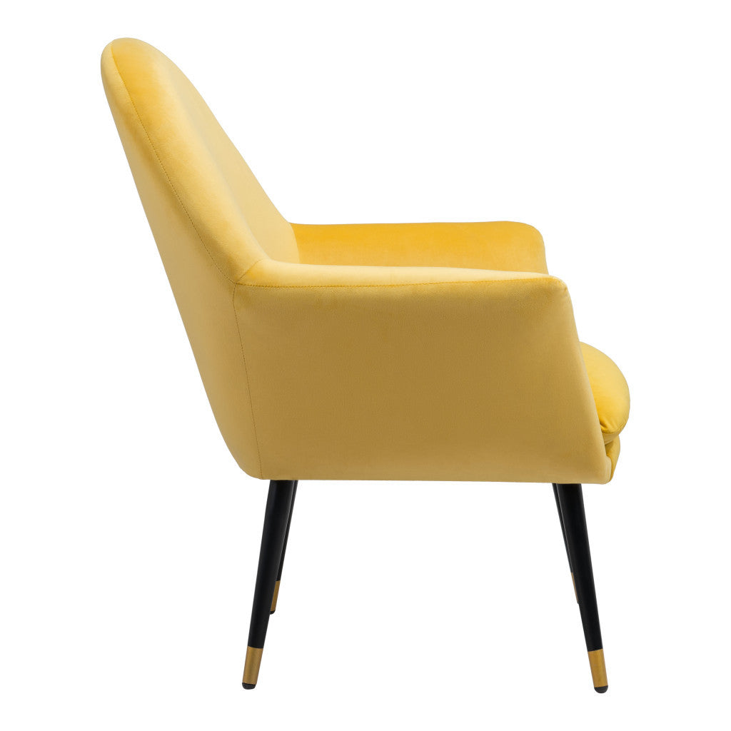 30" Yellow And Gold Velvet Arm Chair