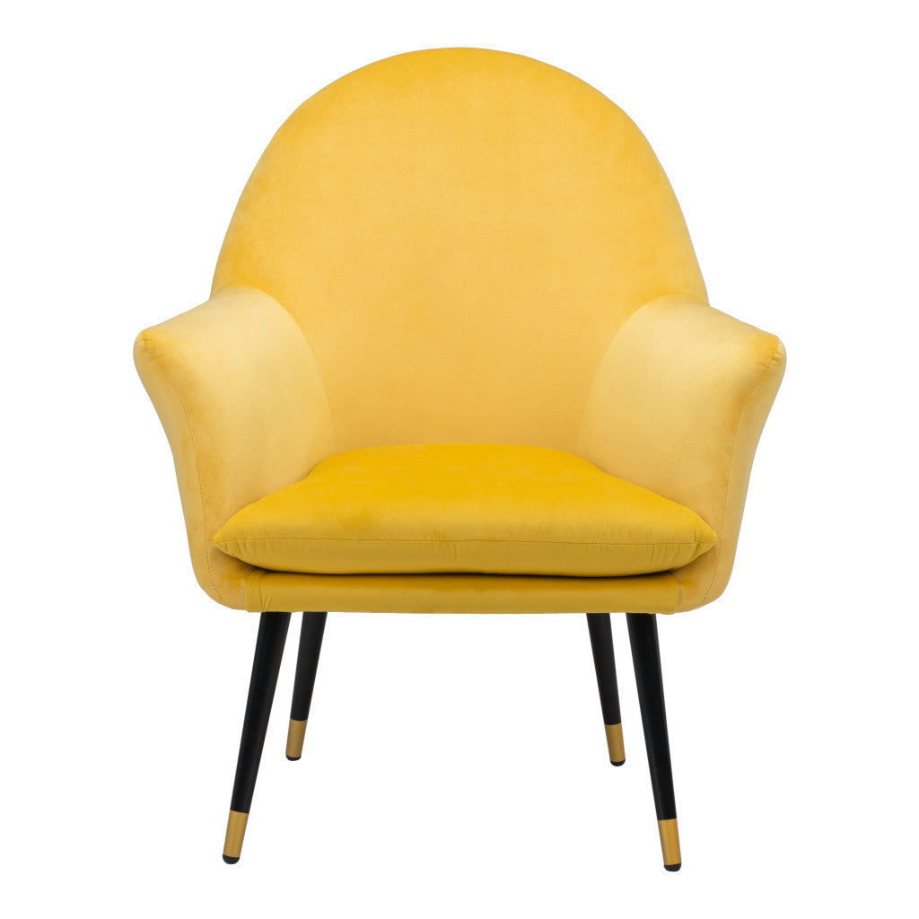 30" Yellow And Gold Velvet Arm Chair