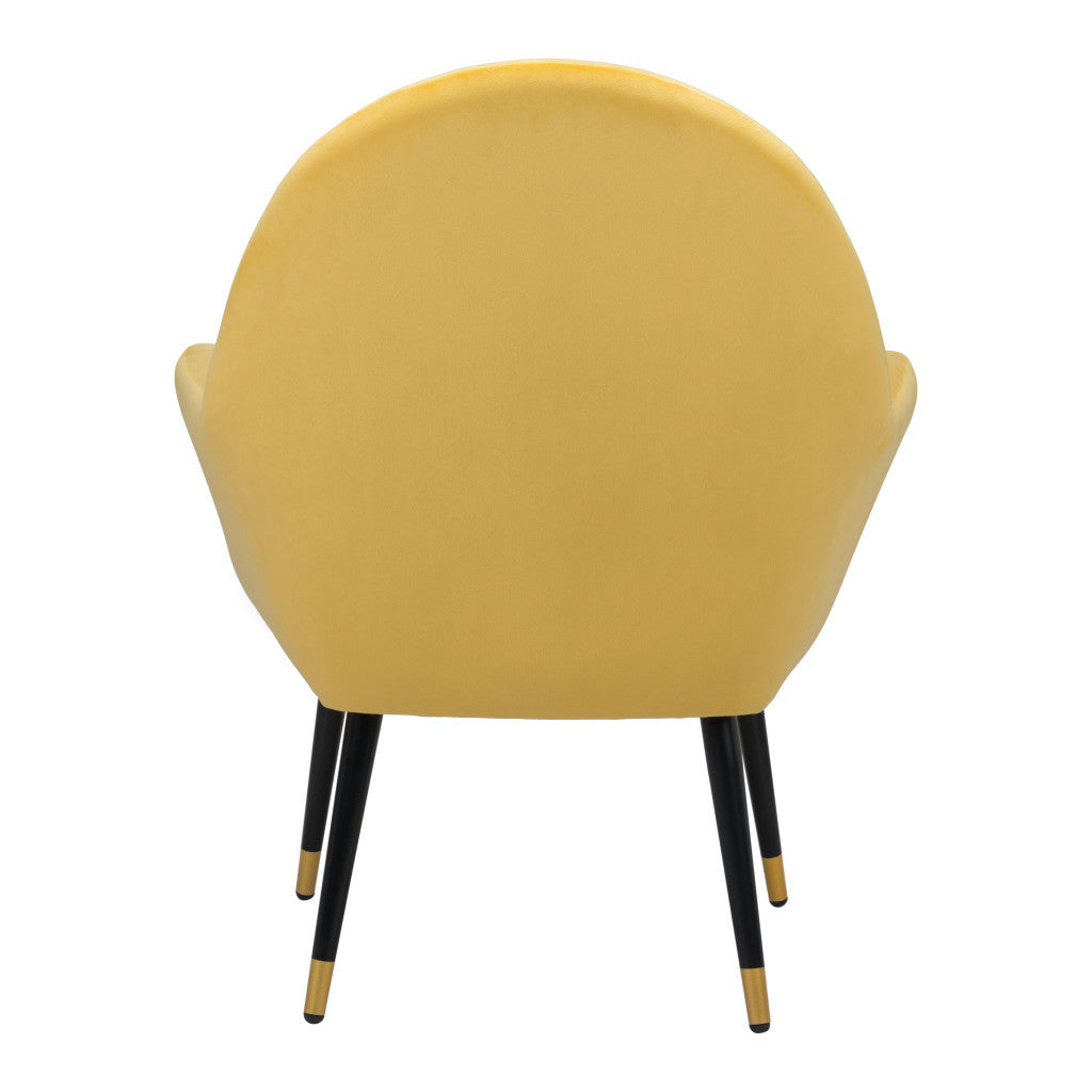 30" Yellow And Gold Velvet Arm Chair