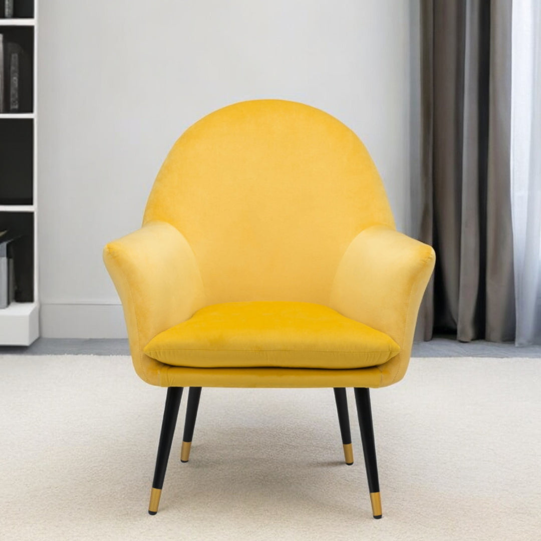 30" Yellow And Gold Velvet Arm Chair