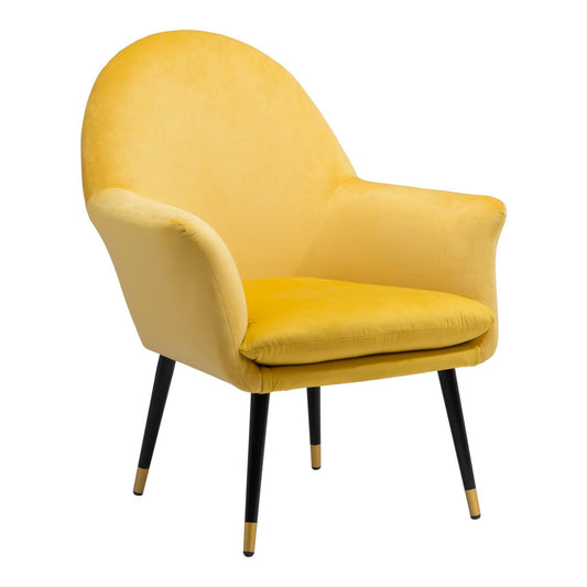 30" Yellow And Gold Velvet Arm Chair