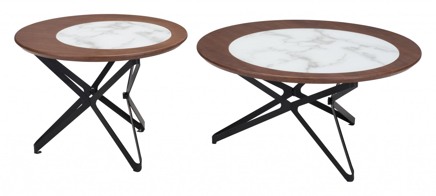 Set Of Two 32" Black Glass Round Bunching Coffee Tables