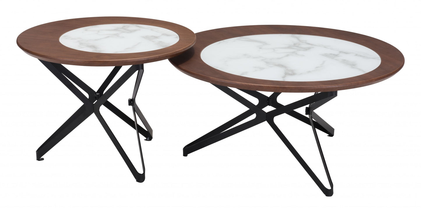 Set Of Two 32" Black Glass Round Bunching Coffee Tables