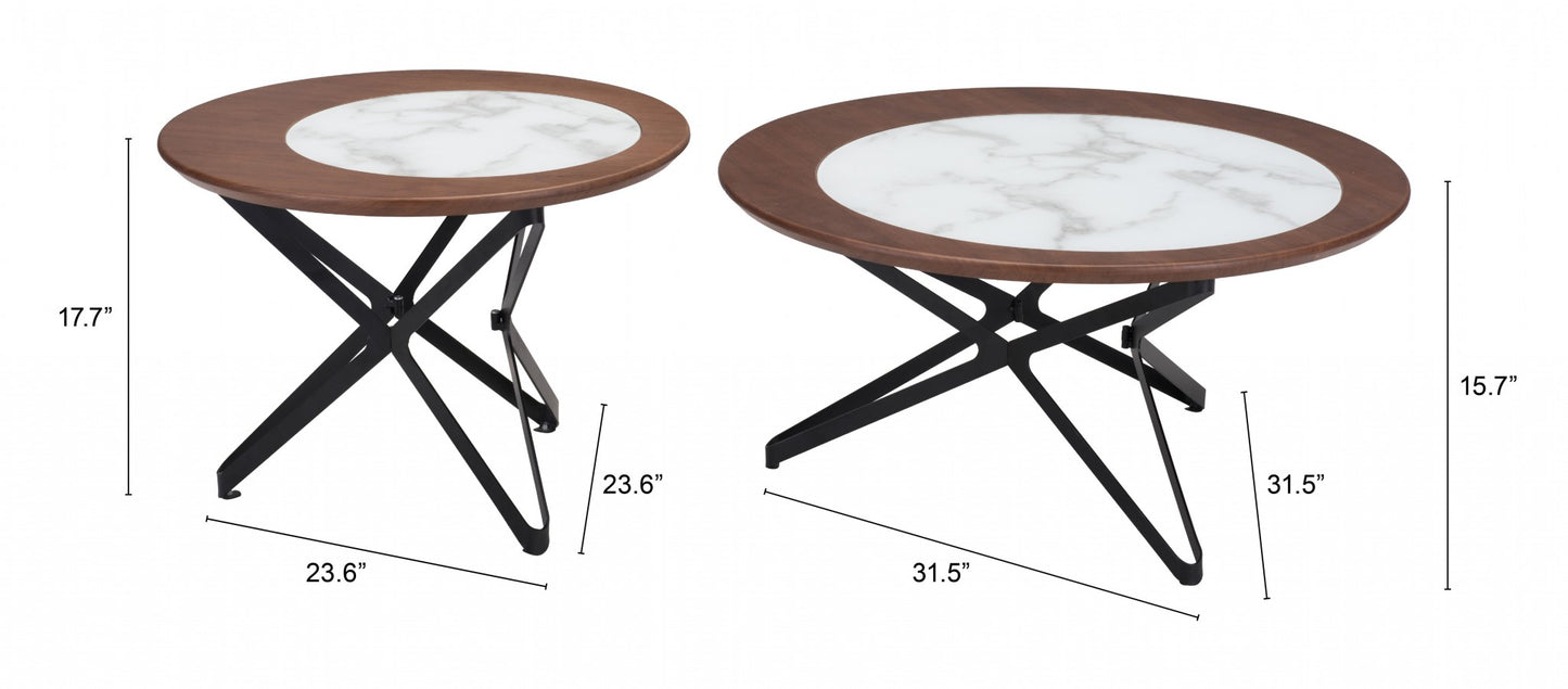 Set Of Two 32" Black Glass Round Bunching Coffee Tables