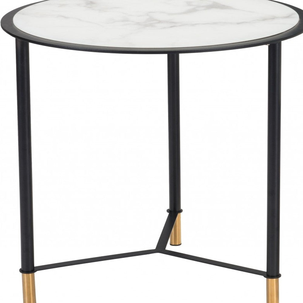 Set Of Two 32" Black And White Faux Marble Glass Round Coffee Tables