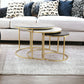 Set of Three 28" Light Gray And Gold Genuine Marble And Steel Round Nested Coffee Tables