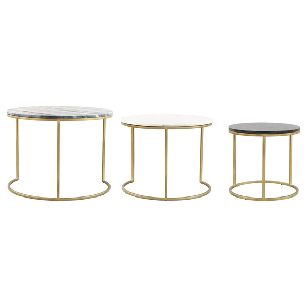 Set of Three 28 Light Gray And Gold Genuine Marble And Steel Round Nested Coffee Tables