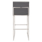 31" Gray And Silver Faux Leather And Steel Low Back Bar Height Bar Chair