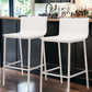 Set of Two 30" White And Silver Steel Low Back Bar Height Bar Chairs