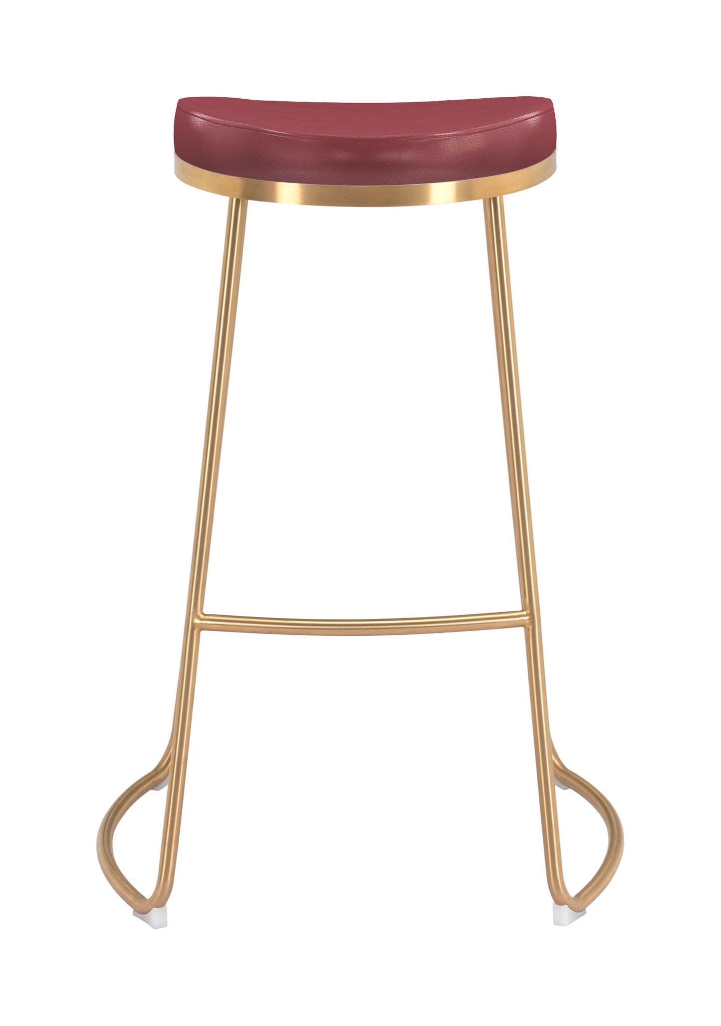 Set of Two 31" Burgundy And Gold Steel Backless Bar Height Bar Chairs