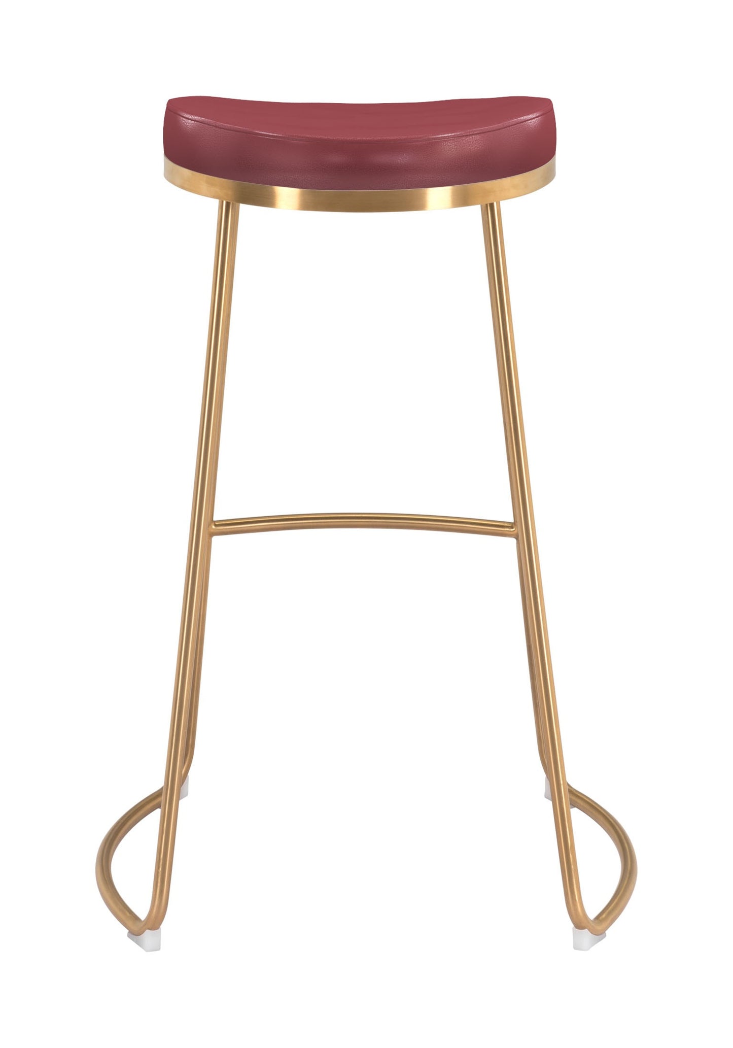 Set of Two 31" Burgundy And Gold Steel Backless Bar Height Bar Chairs