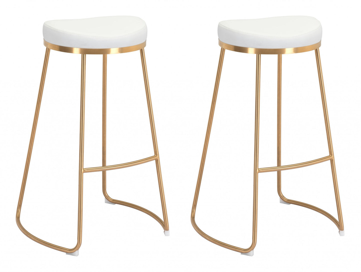 Set of Two 31" White And Gold Steel Backless Bar Height Bar Chairs